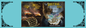 Full wraparound cover artwork for Lostuns Found featuring clockwork fairy on a blue background with corner gears.