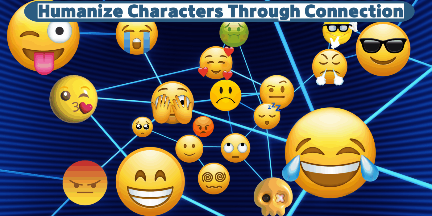 A diverse collection of emojis interconnected to illustrate humanize characters through connection.